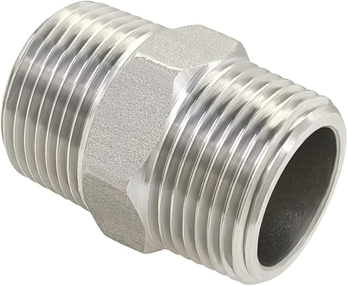 Hooshing 4PCS Hex Nipple 3/4" Male NPT Stainless Steel 304 Threaded Pipe Fittings for Brew Kit Home Piping