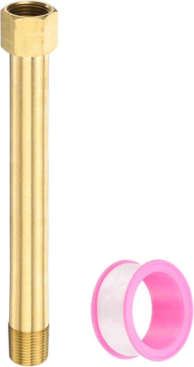 PATIKIL 3/8" g Male x 3/8" g Female Brass Pipe Fitting, Nipple Brass Fitting Extension Pipe Fittings Adapter Connection with Tape 6 Inch / 150mm Length