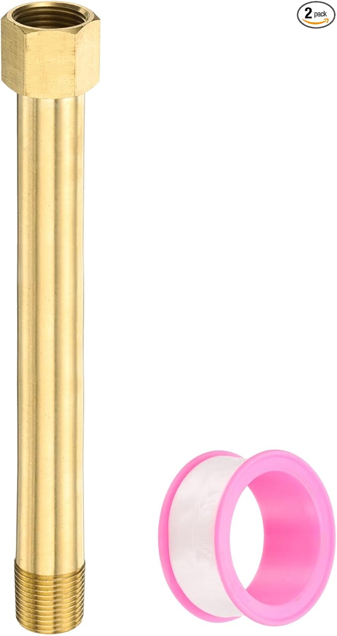 PATIKIL 2 Pack 3/8" g Male x 3/8" g Female Brass Pipe Fittings, Nipple Brass Fitting Extension Pipe Fittings Adapter Connection with Tape 6 Inch / 150mm Length