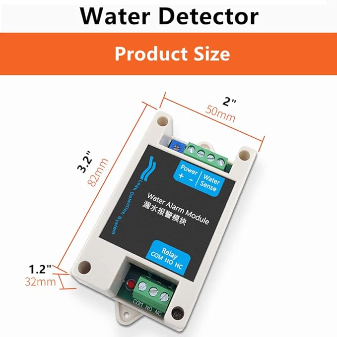 Water Detectors Sensitive Leak and Drip Alert Water Alarm Sensor with 10A Relay for Automatic Water Shut-Off Valve or Pump (NO Included) (Black)
