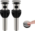 Hibbent 2 Pack Metal Bathroom Sink Drain with Overflow, Push and Seal Pop Up Drain Stopper, Stainless Steel Vessel Lavatory Vanity Sink Drain Stopper, Anti-Clogging Strainer, Brushed Nickel
