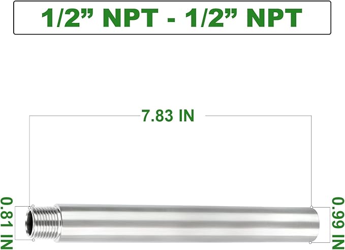 TAISHER 2PCS Stainless Steel Pipe Fittings, 1/2" NPT Male x 1/2" NPT Female Threaded, 8" Length Nipple Cast Pipe