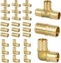 30 Pack 1/2" Pex Fittings Set, 10 Pcs Each Elbow, Tee and Coupling, Heavy-Duty Brass Crimp Fittings for PEX Pipes with Leak-Resistant Construction, NSF & UPC Certified