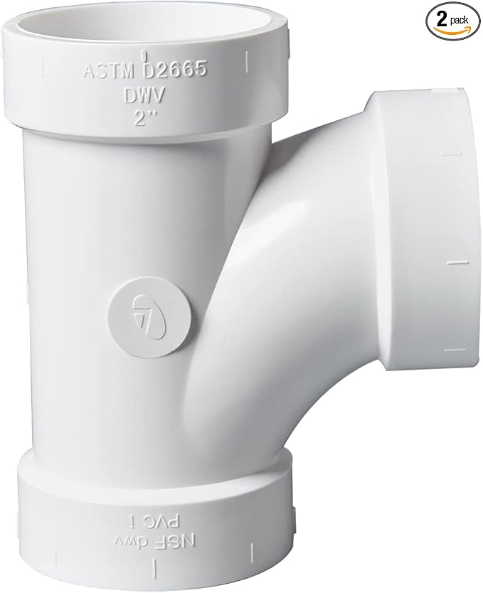 Rainbow Dream 1-1/2 Inch DWV PVC Tee Pipe Fitting Adapter - 2 pcs, White