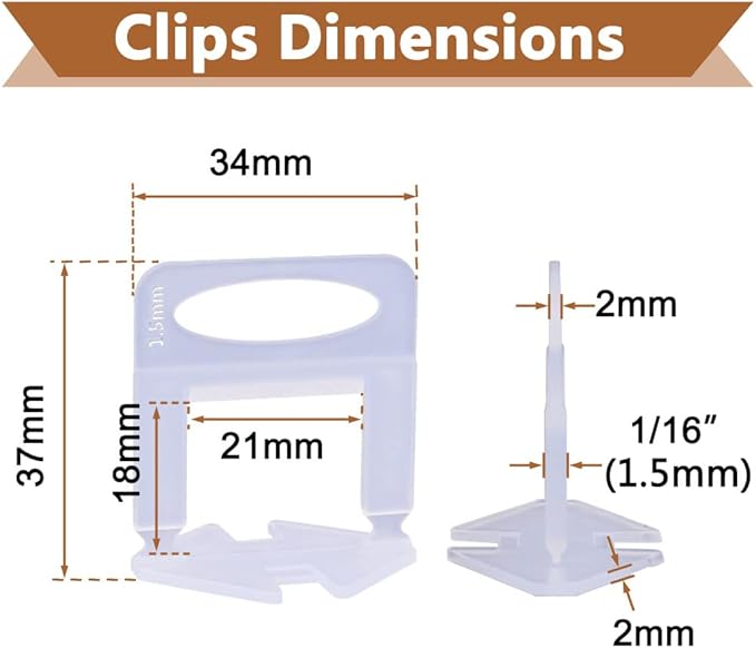 2000 PCS Tile Leveling System Clips 1/16''(1.5mm) 2000-Piece Tiles Leveler Spacers Tool for Professional Ceramic Tile and Stone Installation