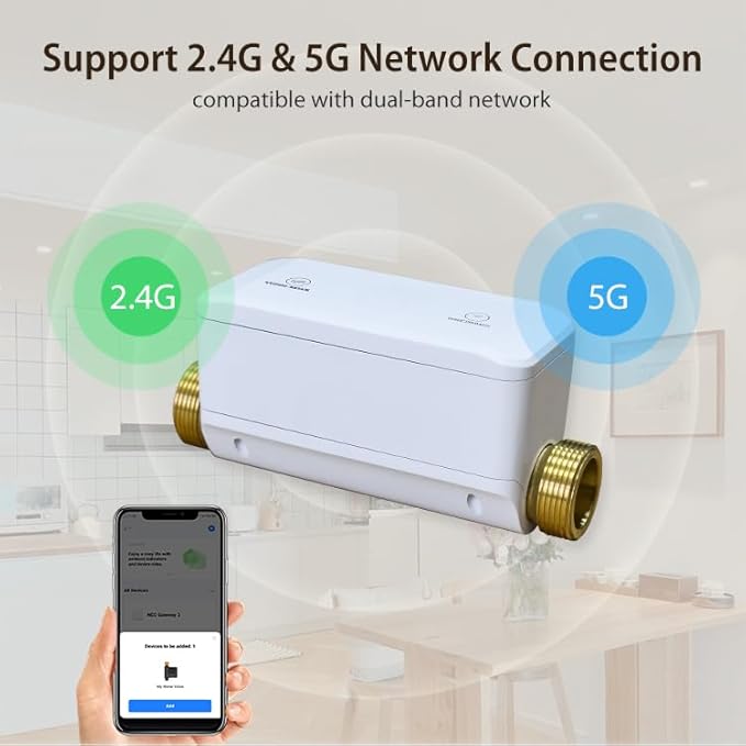 Haozee WiFi Smart Water Valve with Automatic Shut-Off, Ultrasonic Flow Rate Detect, Water Temperature/Water Pressure/Water Flow Rate Detect, APP Remote Control for DN20 (3/4 inch) Pipes