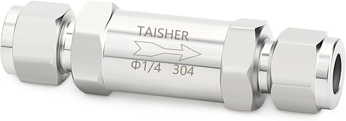 TAISHER 1PCS 304 Stainless Steel 1/4" Tube OD Check Valve,Backflow Prevention,One Way Non-Return Check Valves
