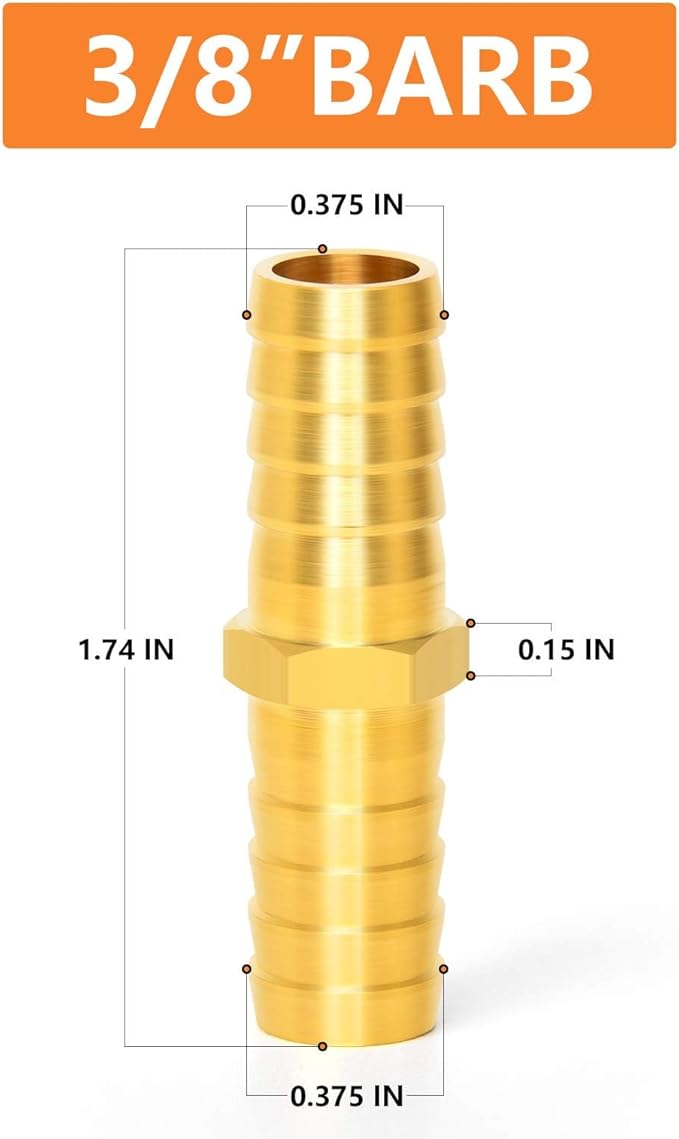 GASHER 20 Pieces Brass Hose Barb Reducer, 3/8 Inch to 3/8 Inch(9.5mm) Hose ID with 40 Hose Clamp, Brass Barb Reducer SPLICER Fitting Fuel/AIR/Lquid/Oil/Gas/WOG