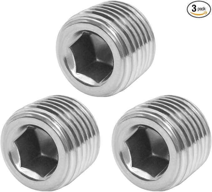 Joywayus Stainless Steel Internal Hex Countersunk Thread Socket Pipe Plug 1/8"NPT Male(Pack of 3)
