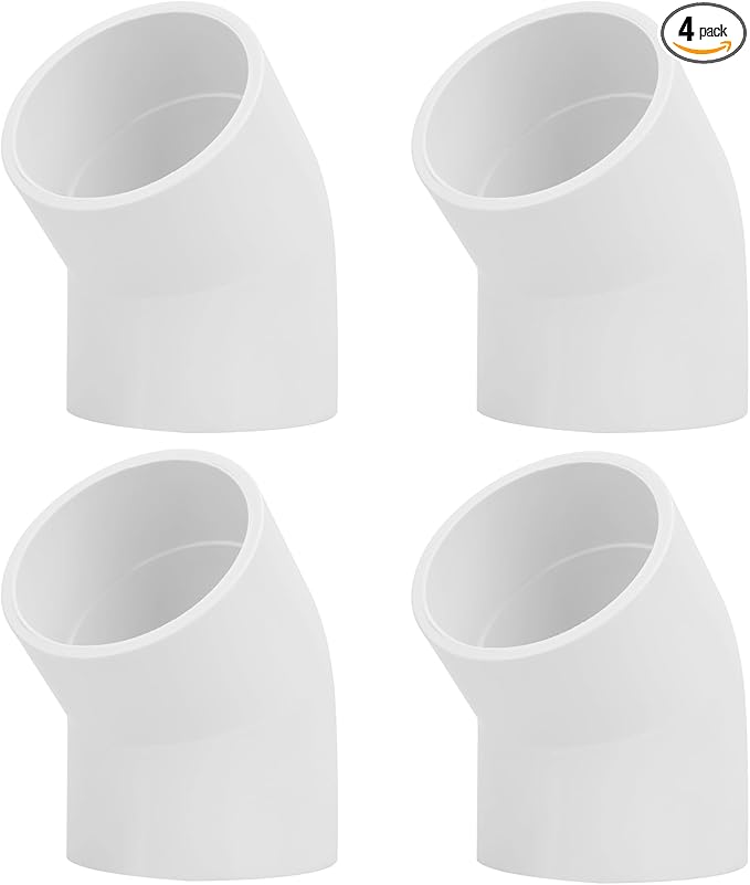 4Pack 2" 45 Degree PVC Elbow Pipe Fitting Connector (Socket x Socket) Furniture Build Grade SCH40 2 Inch 45 Degree Elbow PVC Corner Adapter for Home Sewer Plumbing Water Line