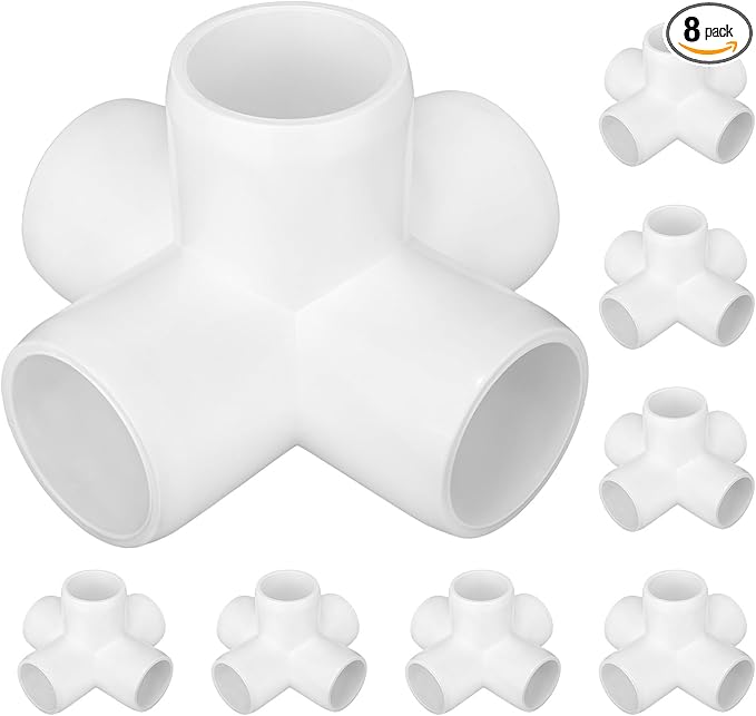 8-Pack 1 inch 5 Way PVC Fitting Elbow Furniture Grade Pipe Connector for DIY PVC Shelf Greenhouse Support Structure Frame
