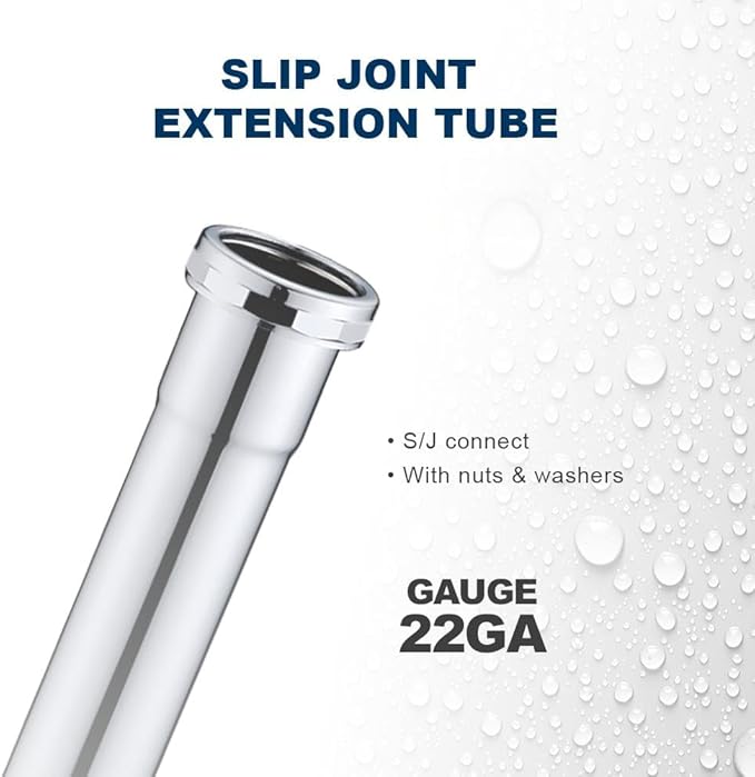 ZM 1-1/2 Inch Heavy Duty Extension Tube with Slip Joint Connection, 6 Inch Length, 22 Gauge, Brass Plumbing Fitting, Chrome