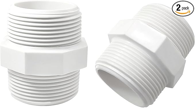 2 PCS 1-1/2 Inch PVC Fittings Hex Nipple G1-1/2 Male to Male Thread Connector Coupling Adapter