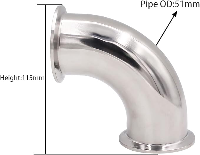 DERNORD 2" Tube OD Sanitary Ferrule Elbow 90 Degree Pipe Fitting with 2 Silicone Gaskets SUS304 Tri Clamp 2 Inch