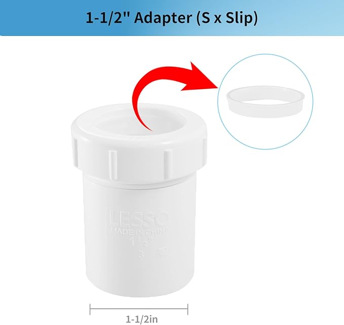 LESSO PVC Pipe, Adjustable P Trap 1 1/2 Inch, PVC Fitting for RV Drain Bathroom Kitchen Sink Drain Pipe Tubular Kit with White Threaded Adapter Ring