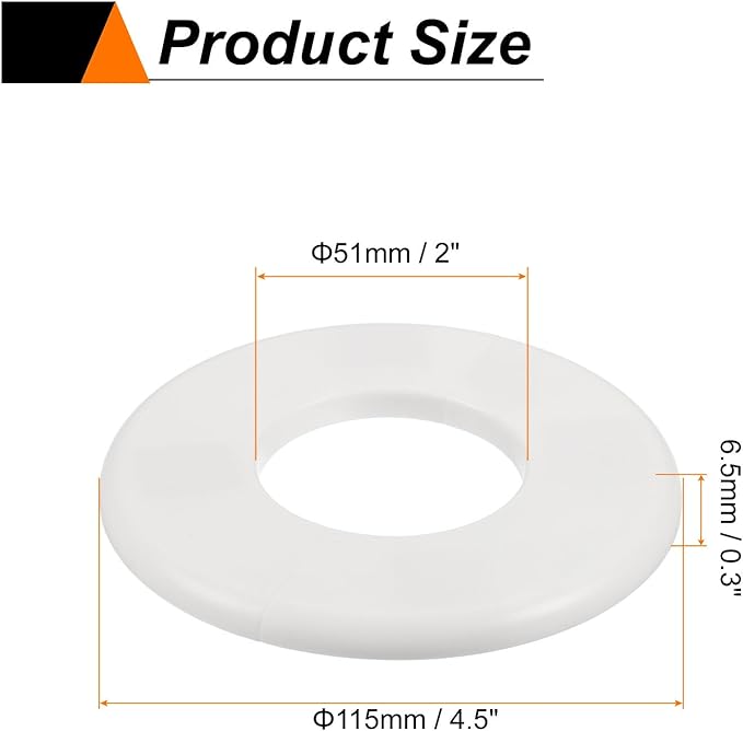 HARFINGTON 4pcs Wall Split Flange 51mm/2" Self-Adhesive Plumbing Cover Plates ABS Plastic Round Escutcheon Plate Buckle Design for Water Pipe Bathroom Kitchen Decoration, White