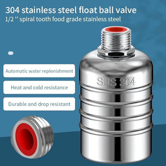 304 Stainless Steel Float Valve,Stainless Steel Float Valve,1/2 to 3/4 Inch Automatic Water Level Control, No Pump Needed for Water Tanks,Livestock Troughs（Top/Side Entry）