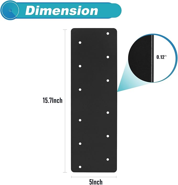 4 Pcs 15.7"x5"Straight Steel Flat Plate,Heavy Duty Mending Plate With Black Powder-Coated Joining Brackets, I Shape Strap Metal Plate with Fit 6x6,8x8 for Repair House,Furniture,Pavilion,Truss framing