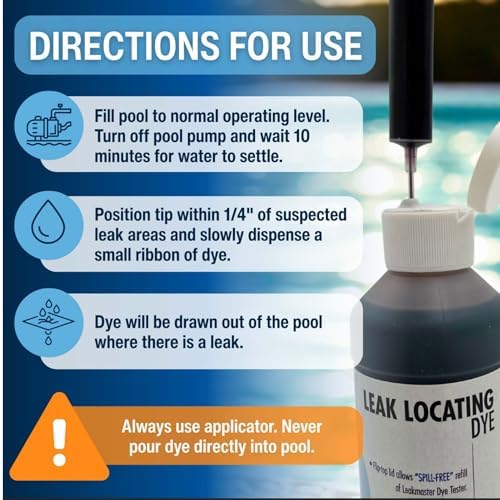 Leakmaster Pool Leak Detection Kit – 8 oz Blue Dye with Reusable Syringe – High-Visibility Leak Finder for Pools, Hot Tubs & Spas – 40+ Refills– Professional Water Tracing Tool (2 Pack)