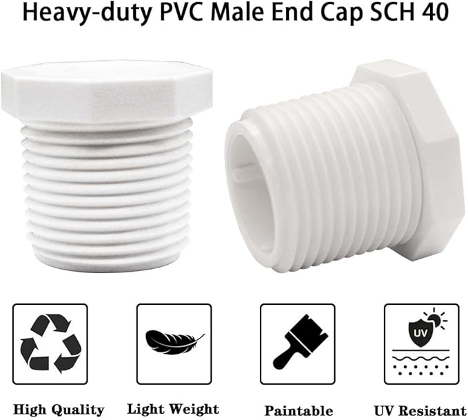 YSIL 1" PVC Cap 10Pcs Male Threaded NPT Plug, Pipe End Cap Coupling Adapter Fittings for Plumbing Water Line