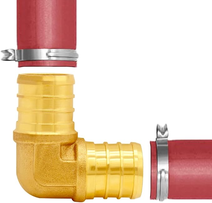 30PCS LF Brass 1/2 Inch PEX Coupling Barb Crimp Pipe Tube Fitting Kit (10PCS Straight + 10PCS Elbow + 10PCS Tee)
