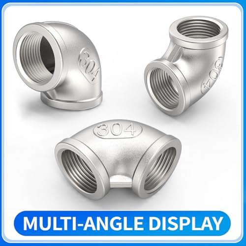 ChillWaves 304 Stainless Steel Pipe Fitting, 90 Degree Elbow 3/8" NPT Female x 3/8" NPT Female Thread Adapter(3-PACK)