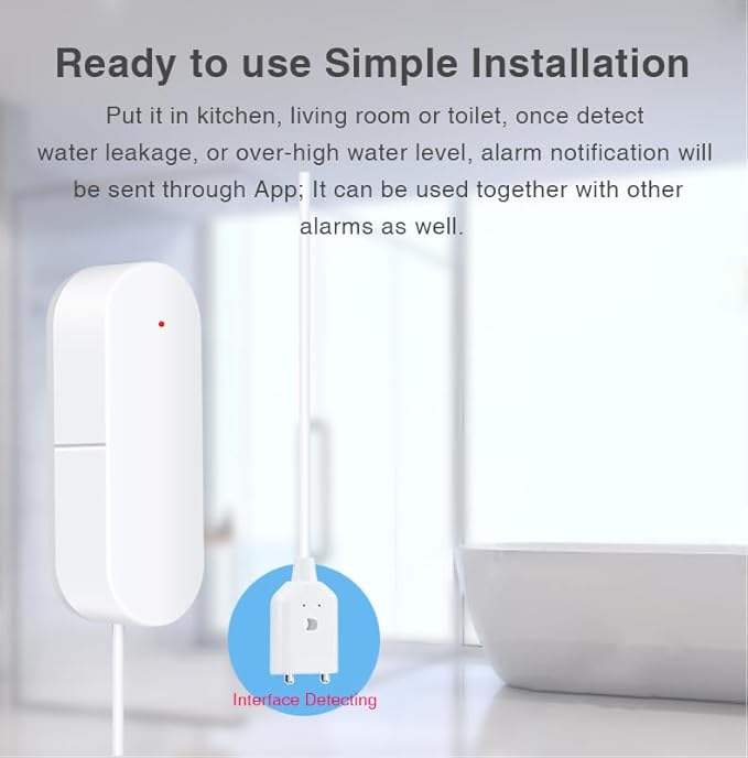UseeLink WiFi Water Sensor, Smart Water Leak Detector, 100dB Adjustable Alerts & App Smart Push, IP67 Waterproof, Wireless Detector for Kitchen, Bathroom, Basement, No Hub Required