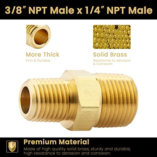 KOOTANS 3/8 NPT x 1/4 NPT Male Solid Brass Hex Nipples,4 PACK