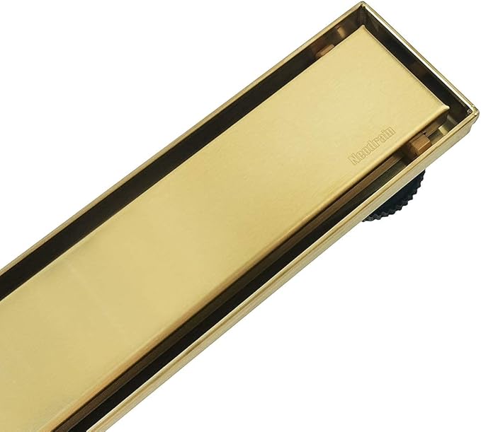 Neodrain 36-Inch Gold Linear Shower Drain, 2-in-1 Flat & Tile Insert Cover, Stainless Steel Linear Drain, Brushed Brass Rectangle Shower Floor Drain with Hair Strainer,CUPC Certified