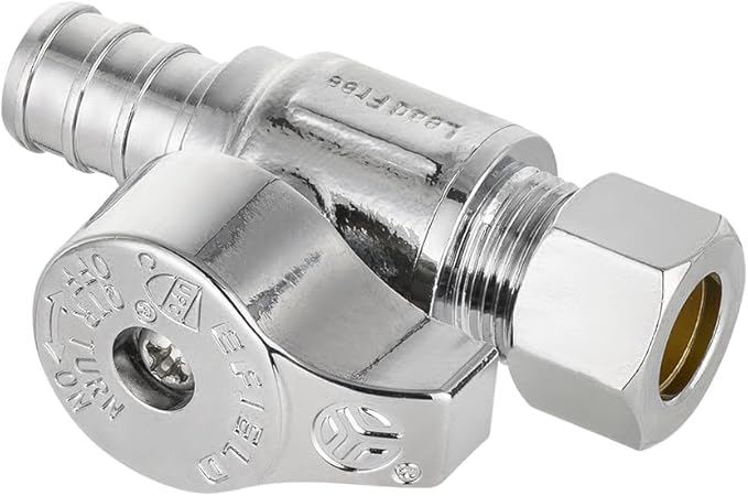 Pro 10-Pack EFIELD 1/4 Turn Straight Stop Valve 3/8" OD Compression x 1/2" Pex Crimp, Chrome Plated LF Brass, Heavy Duty,(VALVE376)