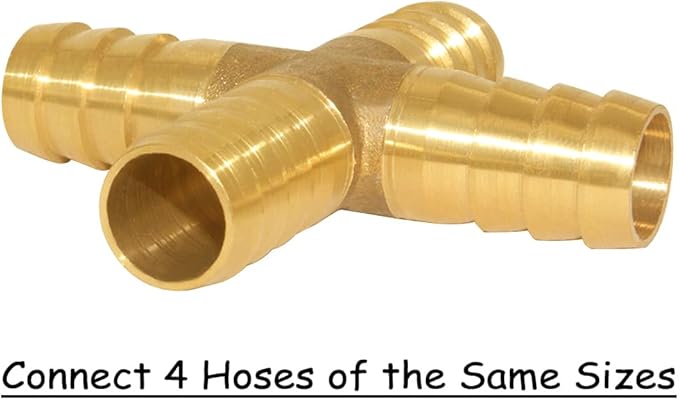 2PCS Solid Brass 5/8"OD Barb Fittings 4-Way Union Intersection Hose Pipe Barb Fitting for Water/Oil/Gas