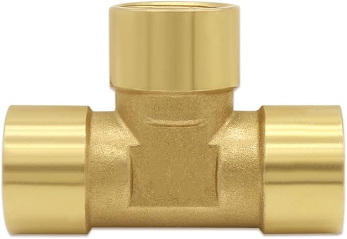 Hooshing Brass Tee Pipe Fitting 1/2" x 1/2" x 1/2" NPT Female Tee Adapter for Fuel Oil Gas Plumbing