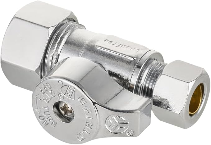 Pro 4-Pack EFIELD Angle Stop Valve 1/2" Nominal (5/8" OD) Compression x 3/8" OD, 1/4-Turn, Heavy-duty, Chrome Plated LF Brass,(VALVE370)