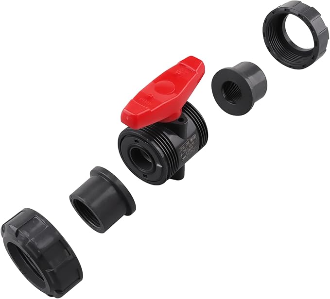 DERNORD PVC True Union Ball Valve NPT Threaded with Full Port, EPDM O-Rings, and Reversible PTFE Seats, Rated at 200 PSI (1 Inch NPT Threaded)