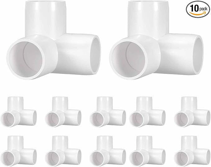 10Pcs 1" Elbow PVC Fitting, SCH40 3-Way Tee Furniture Grade PVC Pipe Fitting, DIY Corner Elbow Connector for Building Furniture, Greenhouse Frame Connection, Socket x Socket, White