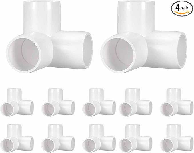 4Pcs 1" Elbow PVC Fitting, SCH40 3-Way Tee Furniture Grade PVC Pipe Fitting, DIY Corner Elbow Connector for Building Furniture, Greenhouse Frame Connection, Socket x Socket, White