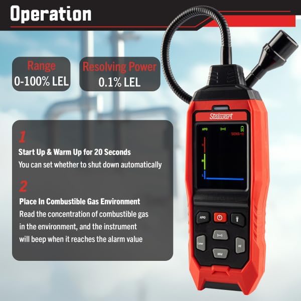 Stalwart Portable Rechargeable Natural Gas Detector with Gooseneck Probe