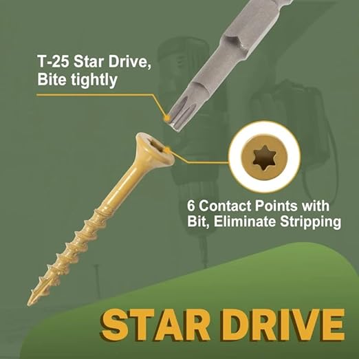 T.K.Excellent Deck Screws 3-1/2 Inch Wood Screws #10 x 3-1/2, 330 Pcs, Rust Resistant Structural Fence Screws Torx Drive Screw, Two T25 Bits, Brilliant Yellow Ruspert Coating Rust Proof