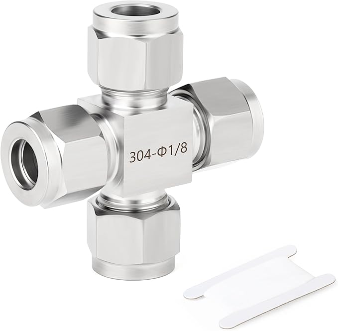 TAISHER 1PCS 304 Stainless Steel 4 Way Compression Tube Pipe Fitting Connector, 1/8" x 1/8" x 1/8" x 1/8" Tube OD Adapter