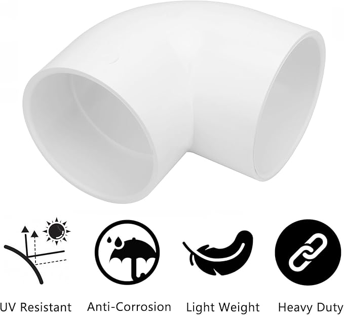 4 Inch 90 Degree Elbow 2 Way Right Angle PVC Pipe Fitting, Furniture Build Grade SCH40 (Socket x Socket) 4" PVC Fitting Connectors for DIY Shelf Garden Support Structure