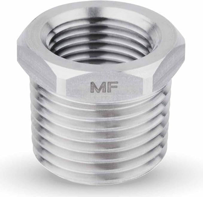 MAACFLOW Stainless Steel 1/2" Male NPT to 3/8" Female NPT Adapter Reducer Hex Bushing (Thread OD 0.81" - ID 0.58") (Pack of 1)
