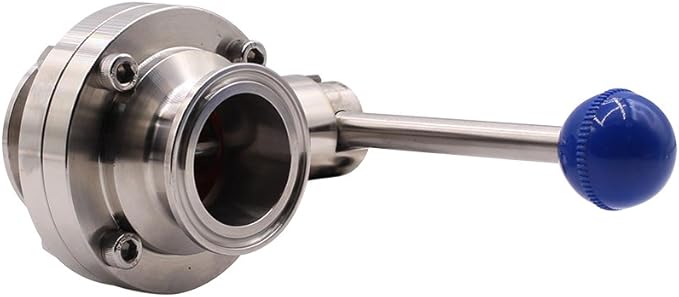 DERNORD 2 Pack 1.5 Inch Tri Clamp Sanitary Butterfly Valve with Pull Handle Stainless Steel 304 Tri Clamp Clover (1.5" Tube OD)