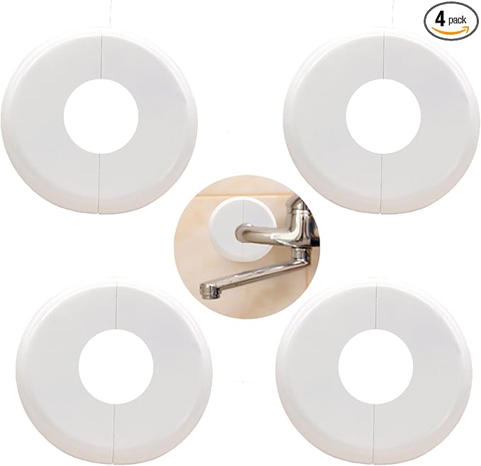 4 Pcs Wall Split Flange, Plumbing Cover Plates, Self-Adhesive ABS Escutcheon Plate for Faucet Kitchen Toilet Decorative (28mm/1.1in)