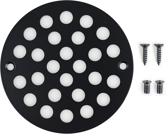 4 Inch Screw-in Round Shower Drain Cover Replacement Floor Drainer with Screws (Black)