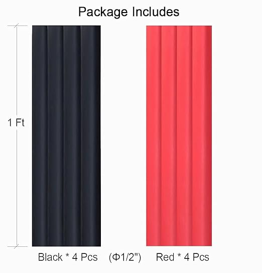 8 FT Diameter 1/2 Inch 3:1 Heat Shrink Tubing Dual Wall Adhesive Lined Marine Grade Electrical Cable Heat-Shrink Insulation Wrap Tube(Black-4Ft, Red-4Ft)