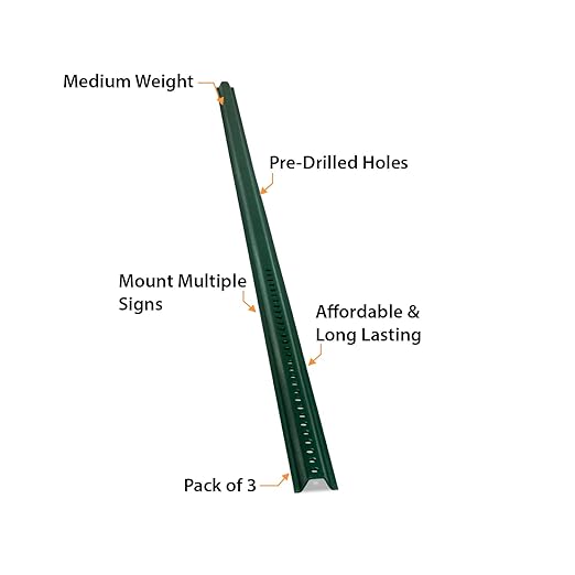 SmartSign U-Channel Sign Post, Medium Weight | 6' Tall Baked Enamel Steel Post - Pack of 3