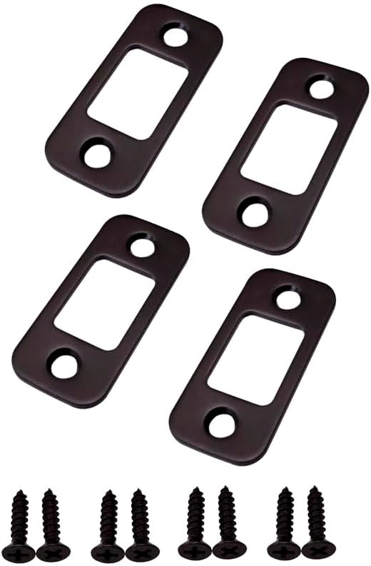 QCAA Solid Brass Deadbolt Strike Plate, Door Backplate, Round Corner, 1" x2-1/4", Oil-Rubbed Bronze(US10B), 4 Pack, Made in Taiwan