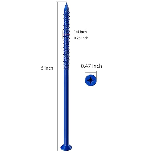 WenSilon(100 PCS) 1/4"x6 Concrete Screw Anchor Blue Flat Head for Anchoring to Masonry, Block or Brick Stucco