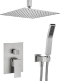 Shower System 12 Inches Rain Shower Combo Set Brushed Nickel Ceiling Mount Shower Faucet Bathroom Faucets with Rainfall Shower Head and Hand Shower