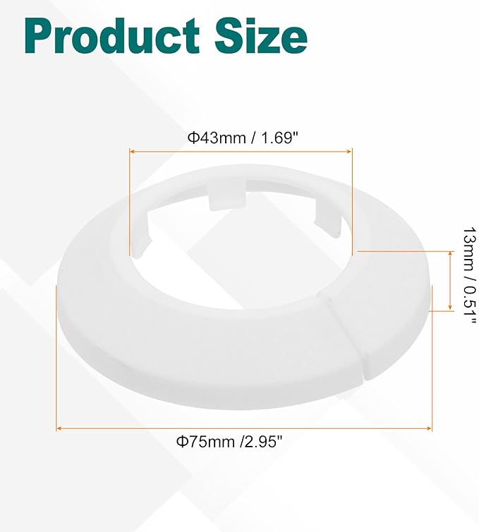 uxcell Escutcheon Plate, 2Pcs 43mm - Fit 1.66" Outer Diameter Split Pipe Flange Water Pipe Cover Collar Decoration, PP Plastic Plumbing Cover Plates (White)